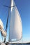 Ship gear. White staysail on a yacht. Sailing yacht