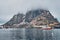 Ship in Hamnoy fishing village on Lofoten Islands, Norway