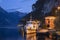 The ship in the harbor of Riva del Garda in evening dusk