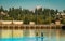 Ship and kayak along Budd Bay, Puget Sound