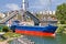 Ship leaving through bascule bridge