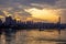 Ship and Lijiatuo Yangtze River Bridge at sunset