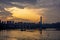 Ship and Lijiatuo Yangtze River Bridge at sunset