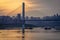 Ship and Lijiatuo Yangtze River Bridge at sunset