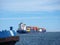 The ship loaded with containers comes out of the port of Gdynia