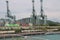Ship and loading cranes on Sentosa Island Singapore