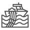 Ship with nets line icon. Fising vessel illustration isolated on white. Trawler outline style design, designed for web