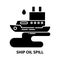 ship oil spill icon, black vector sign with editable strokes, concept illustration