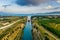 Ship passing through Corinth Canal in Greece