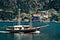 Ship passing Monastery on mount Athos