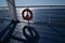 Ship railings and a lifebelt. The Adriatic sea seen from a ferry