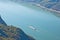 Ship sail on Danube river through Djerdap gorge