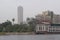 Ship sails on the Nile River in Cairo city, Egypt