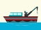 Ship at sea transport, shipping boat. Jpeg illustration fishing ships with hook