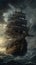 ship sea wave epic dark fantasy illustration art scary detailed poster oil painting apocalypse