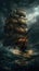 ship sea wave epic dark fantasy illustration art scary detailed poster oil painting apocalypse