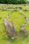 Ship shaped burial mound and stone circle at the Lindholm Hills Viking burial site in northern Denmark