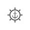 Ship steering wheel, anchor icon. Vector illustration, flat design.