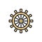 Ship steering wheel, rudder, helm flat color line icon.