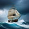 Ship in the stormy sea with huge Giant stormy waves in the ocean and Generated