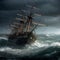 Ship Struggling To Stay Afloat In Stormy Waters. Generative AI