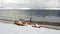 A ship washed ashore near Teriberka, Barents Sea bay. Russia