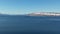 Ship on the water. Vertical panorama. Landscapes of winter Norway. Mountains and fjords in Norway. Panoramic view. Aerial photo of