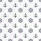 Ship wheel and anchor blue vector seamless pattern. Nautical pattern.