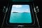 Ship window with a relaxing seascape and blue sky view