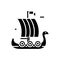 Ship wooden viking icon, vector illustration, black sign on isolated background