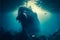 ship wrecked underwater, cinematic light