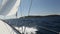 Ship yachts with white sails in the Sea. Luxury boats. Boat competitor of sailing regatta.