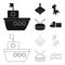 Ship, yule, giraffe, drum.Toys set collection icons in black,outline style vector symbol stock illustration web.