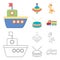 Ship, yule, giraffe, drum.Toys set collection icons in cartoon,outline style vector symbol stock illustration web.