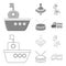 Ship, yule, giraffe, drum.Toys set collection icons in outline,monochrome style vector symbol stock illustration web.