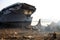 Shipbreaking Yard in Darukhana, Mumbai, India â€“ INS Vikrant dismantling with scrap metal & workers in background