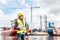 Shipbuilding engineer at the dock side in a port.