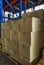 Shipment cartons box on pallets for export and sorting goods in freight logistics and transportation industrial