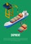 Shipment isometric banner with container ship