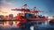 shipping container ship at dock with dock crane in the background