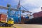 Shipping containers being unloaded at port facilities in Ashdod, Israel, Containers ships Loading In Ashdod Port, Israel