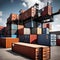 Shipping containers stacked on top of each other - ai generated image