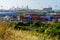 Shipping containers storage, harbor and city skyline, Haifa Bay