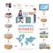 Shipping delivery business infographics: deliver goods shop pack