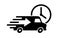 Shipping fast delivery arrow van with clock icon symbol, Pictogram flat design for apps and websites