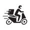 Shipping fast delivery man riding motorcycle icon symbol, Pictogram flat design for apps and websites, Track and trace processing
