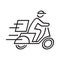 Shipping fast delivery man riding motorcycle icon symbol, Pictogram flat outline design for apps and websites, Track and trace