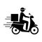 Shipping fast delivery man riding motorcycle silhouette icon symbol