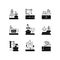 Shipping industry black linear icons set