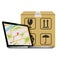 Shipping parcel GPS tracking order design. Laptop with GPS map on screen and Cardboard box with packaging symbols.